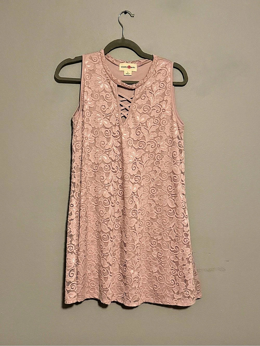 Wishful Park Teen Girls Large Blush Pink Floral Lace Sleeveless Tunic Top